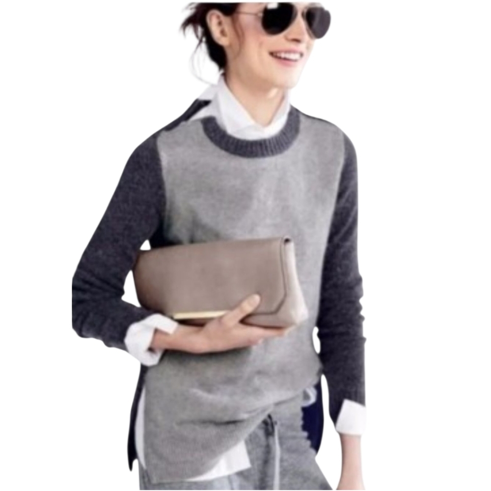 J. Crew Gray Wool Zipper Detail Scoop Neckline Sweater Size Medium
